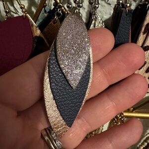 Metallic Brown, Navy and Rose Gold Layered Teardrop Earrings